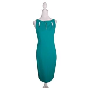 Rachael Roy Women's 4 Teal Cutout Sleeveless Stretch Gold Hardware Midi  Dress